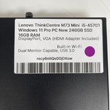 Lenovo ThinkCentre M73 i5-4570T Windows 11 Pro Mini  PC New 240GB SSD 16GB RAM