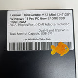 Lenovo ThinkCentre M73 i3-4130T Windows 11 Pro Mini  PC New 240GB SSD 16GB RAM