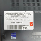 Dell Latitude E7270 i7-6600U 12.5" Windows 11 Pro Laptop 512GB SSD 16GB RAM